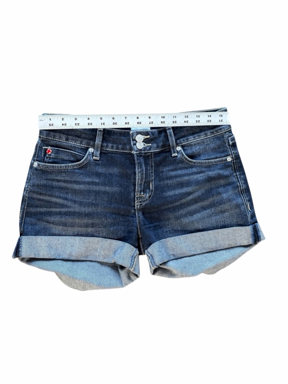Hudson Denim Cuffed Shorts Flap Pocket Dark Wash Jean Shorts - Picture 3 of 10